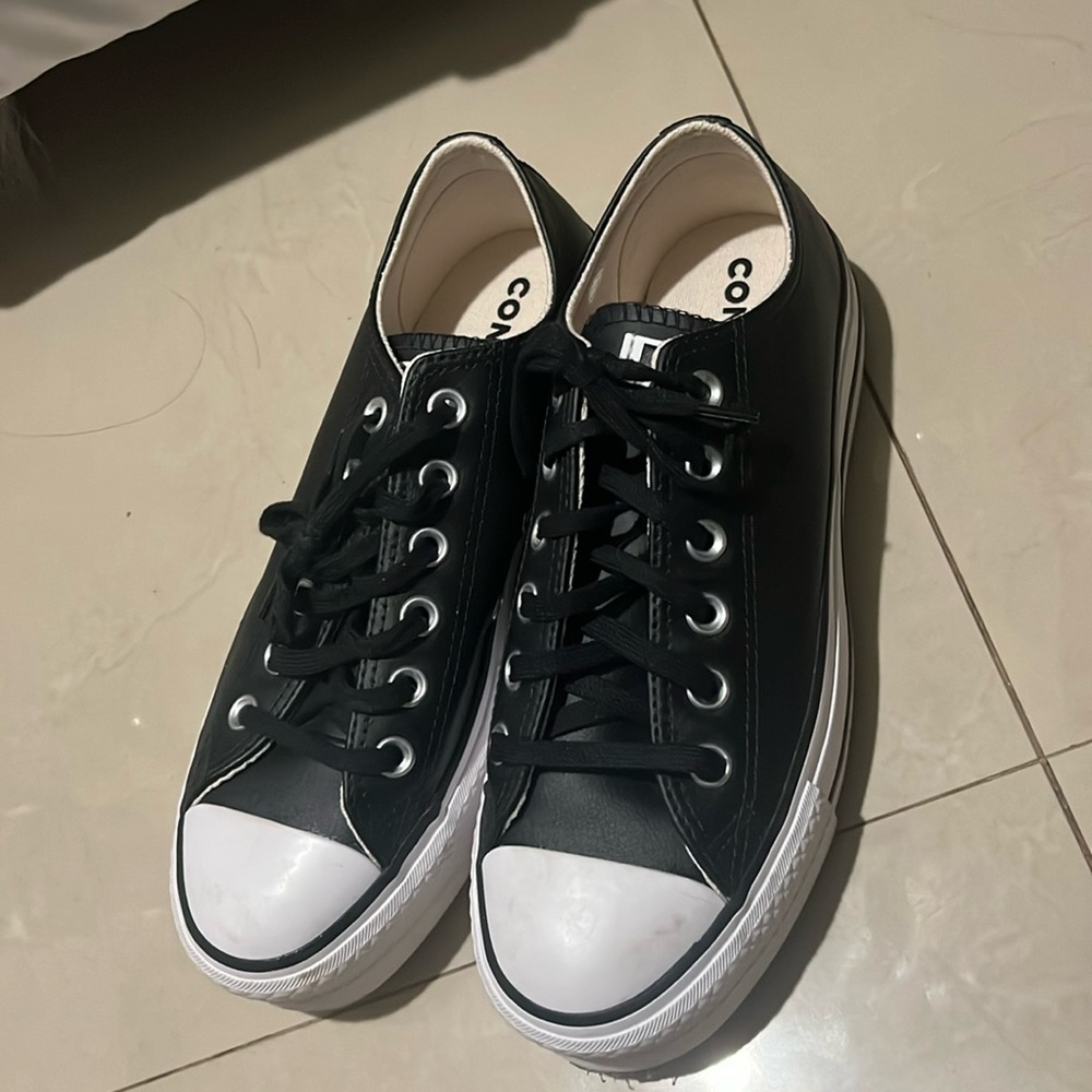 Converse Ctas OX Lift Platform Shoes Low Black Leather Women's Casual 561681C